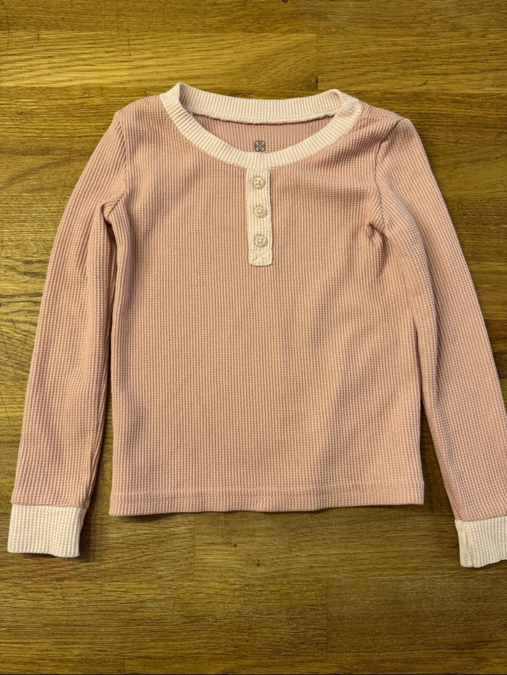 Daisy Fuentes Soft Pink Waffle Henley Long-Sleeve Top
